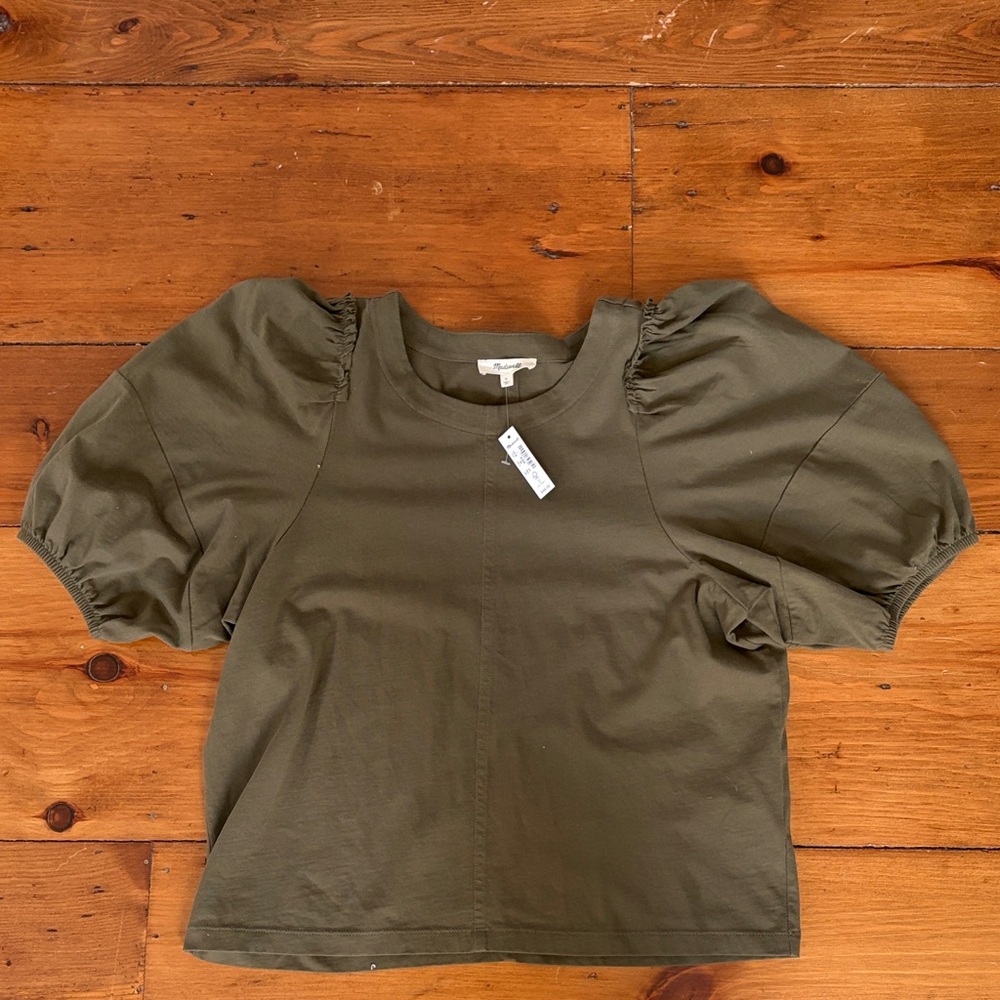 Madewell Olive Puff Sleeve Top